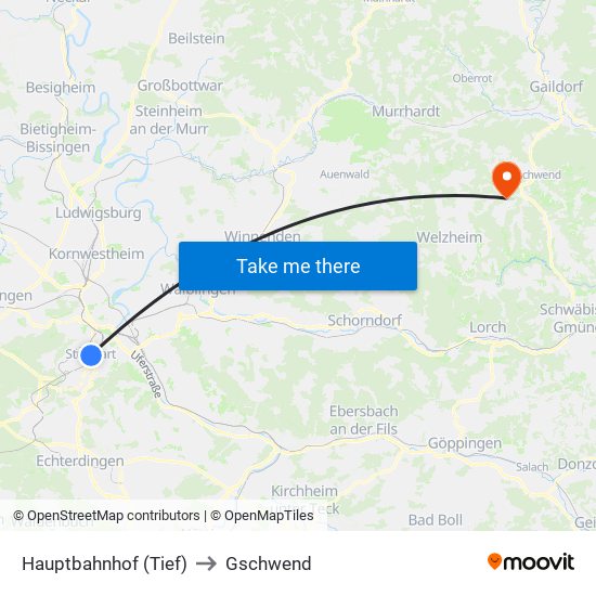Hauptbahnhof (Tief) to Gschwend map
