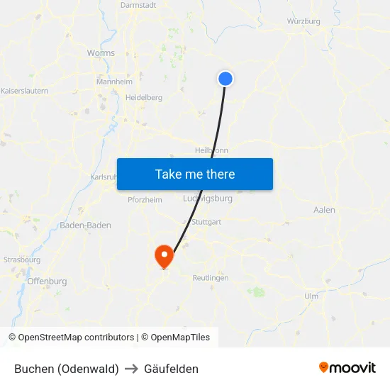 Buchen (Odenwald) to Gäufelden map