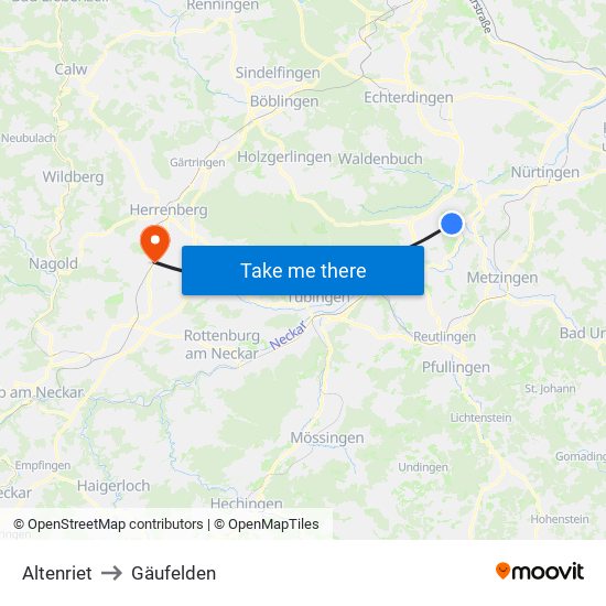 Altenriet to Gäufelden map