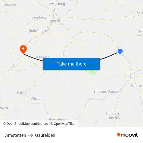 Amstetten to Gäufelden map
