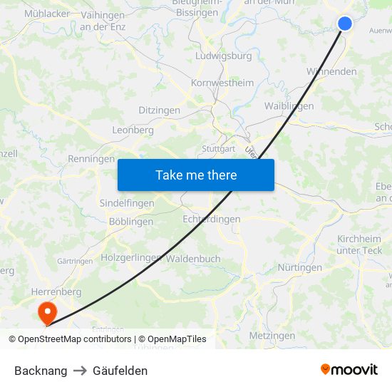 Backnang to Gäufelden map