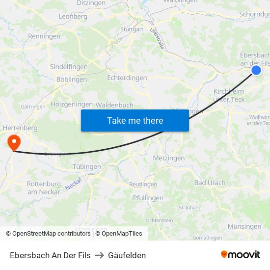 Ebersbach An Der Fils to Gäufelden map