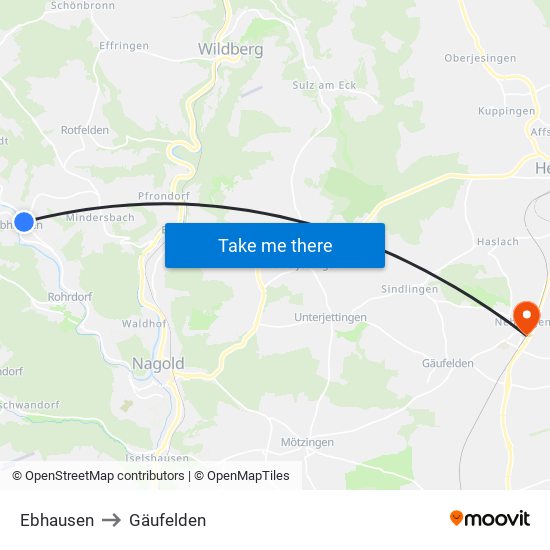 Ebhausen to Gäufelden map