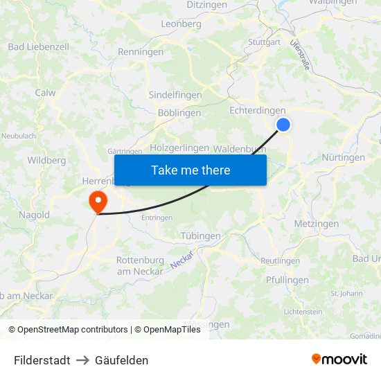 Filderstadt to Gäufelden map
