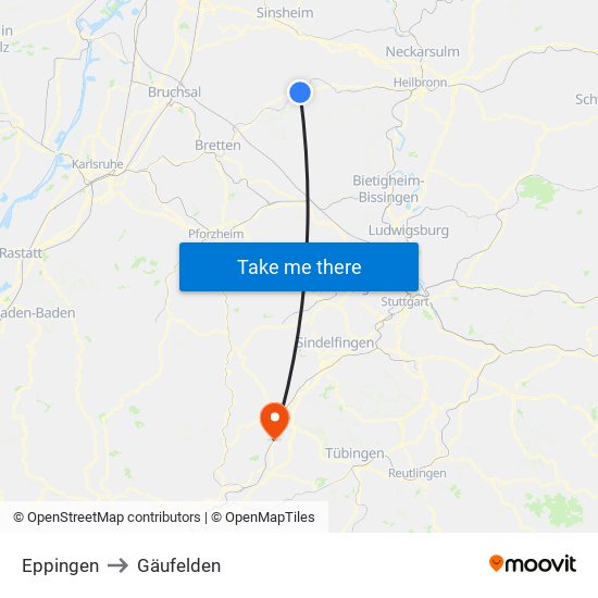 Eppingen to Gäufelden map