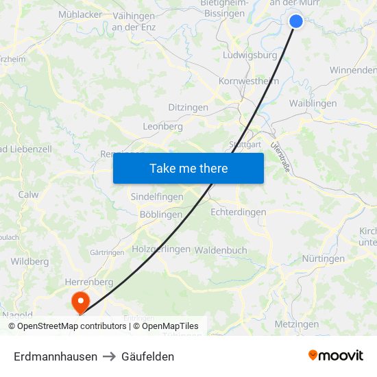 Erdmannhausen to Gäufelden map