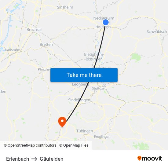 Erlenbach to Gäufelden map