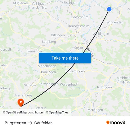 Burgstetten to Gäufelden map