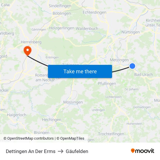 Dettingen An Der Erms to Gäufelden map