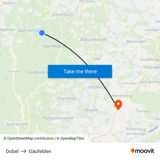 Dobel to Gäufelden map