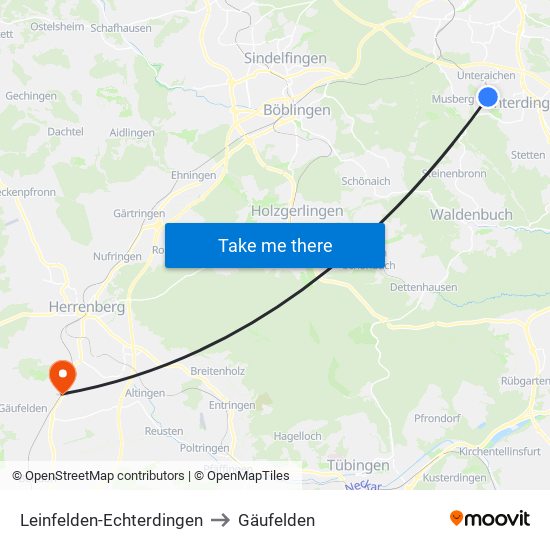 Leinfelden-Echterdingen to Gäufelden map