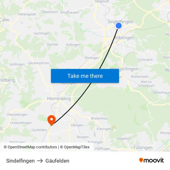 Sindelfingen to Gäufelden map