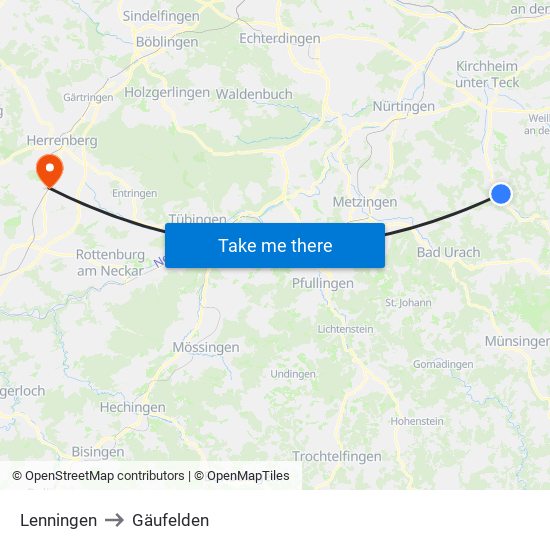 Lenningen to Gäufelden map