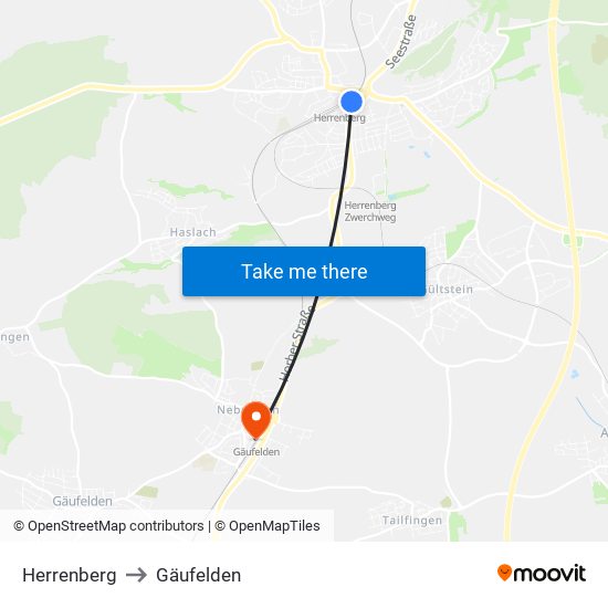 Herrenberg to Gäufelden map