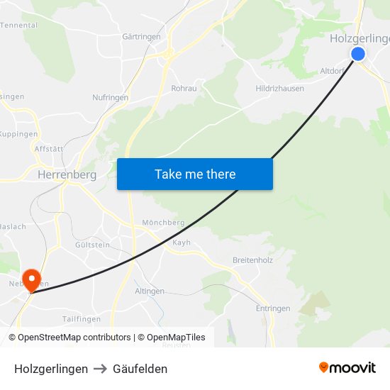 Holzgerlingen to Gäufelden map