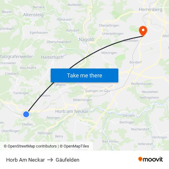 Horb Am Neckar to Gäufelden map