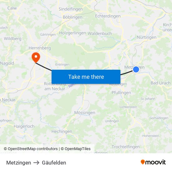 Metzingen to Gäufelden map