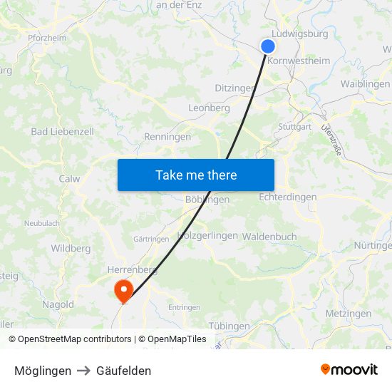 Möglingen to Gäufelden map