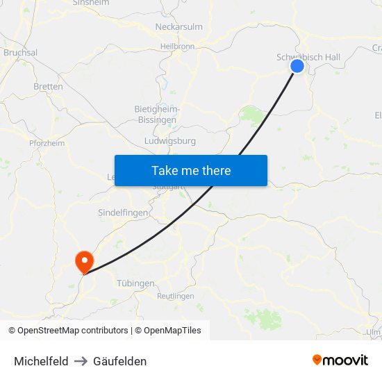 Michelfeld to Gäufelden map