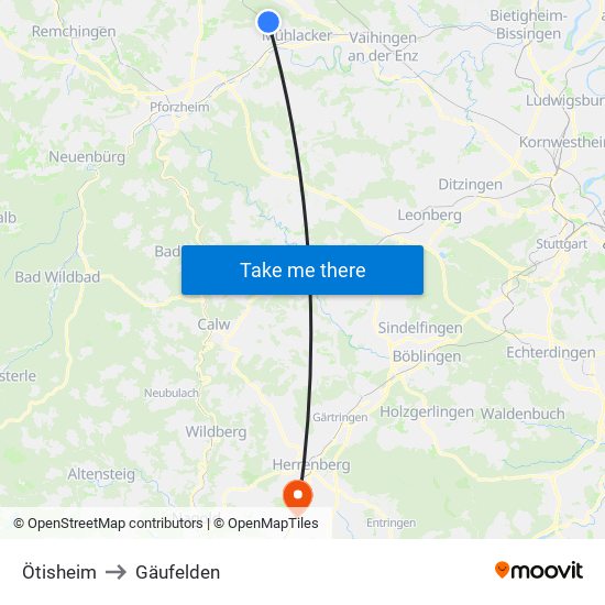 Ötisheim to Gäufelden map