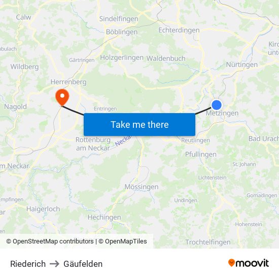 Riederich to Gäufelden map