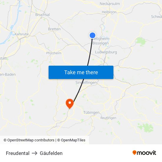 Freudental to Gäufelden map