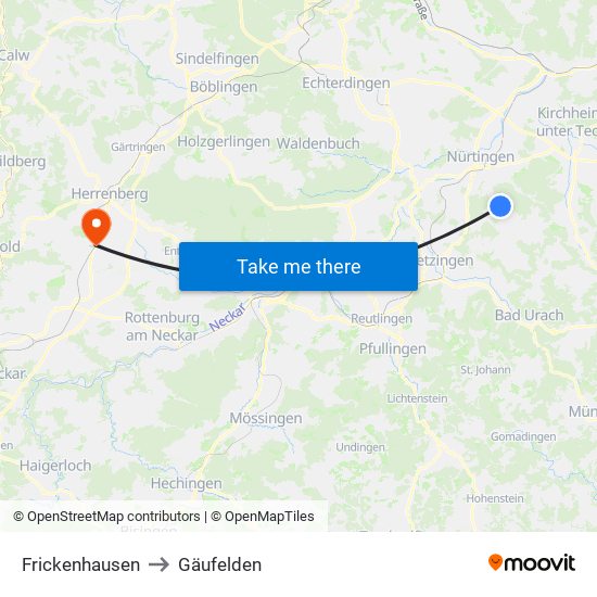 Frickenhausen to Gäufelden map