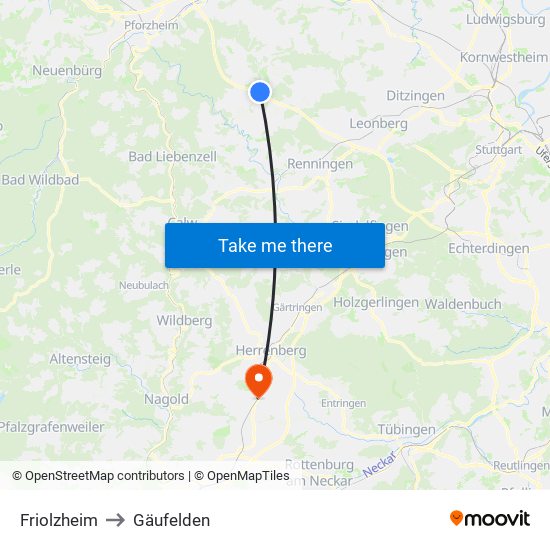 Friolzheim to Gäufelden map