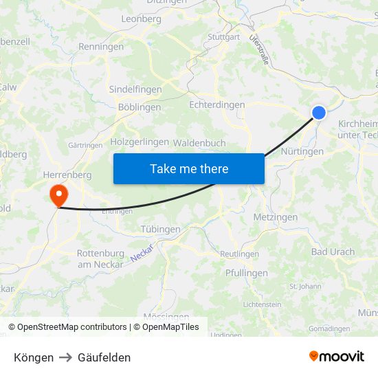 Köngen to Gäufelden map