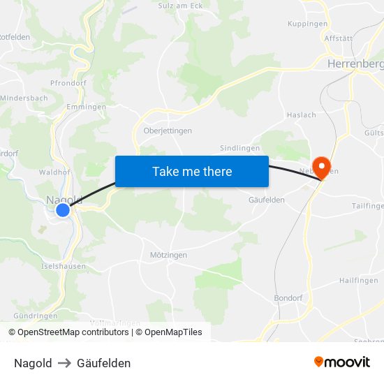 Nagold to Gäufelden map