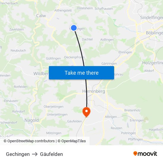 Gechingen to Gäufelden map