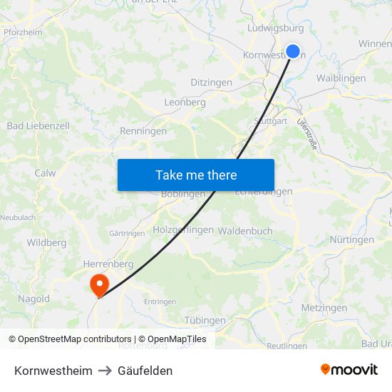 Kornwestheim to Gäufelden map