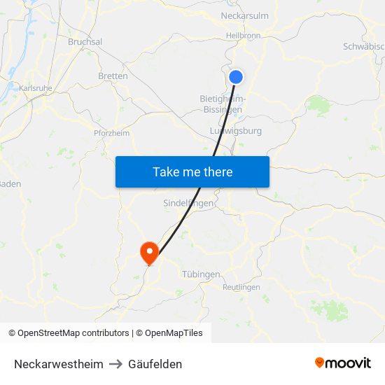 Neckarwestheim to Gäufelden map