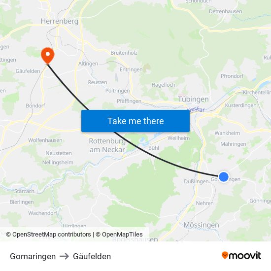 Gomaringen to Gäufelden map