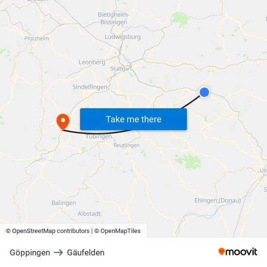 Göppingen to Gäufelden map