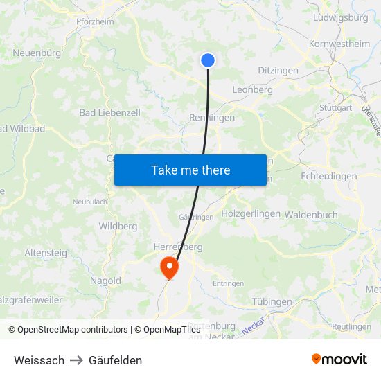 Weissach to Gäufelden map