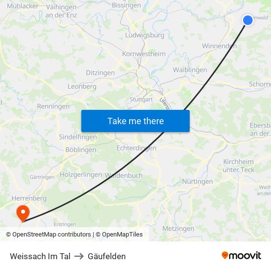 Weissach Im Tal to Gäufelden map