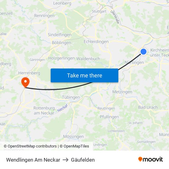 Wendlingen Am Neckar to Gäufelden map