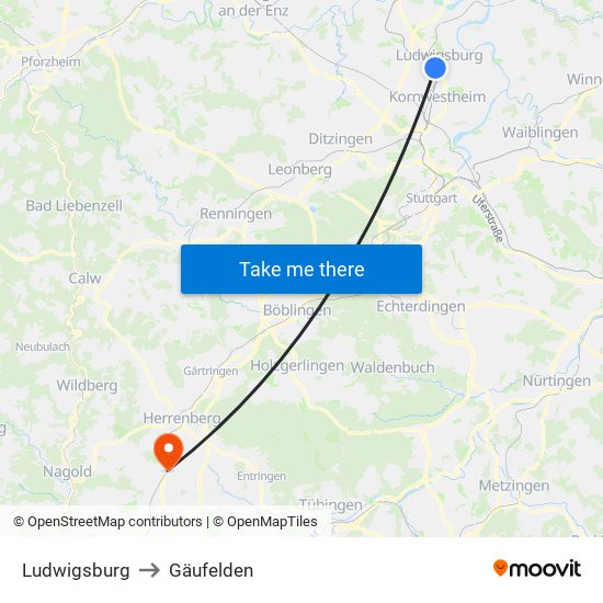 Ludwigsburg to Gäufelden map