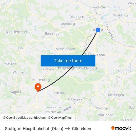 Stuttgart Hauptbahnhof (Oben) to Gäufelden map