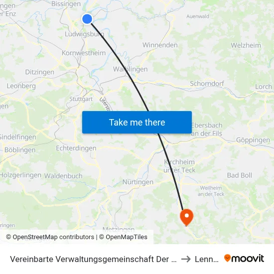 Vereinbarte Verwaltungsgemeinschaft Der Stadt Freiberg am Neckar to Lenningen map