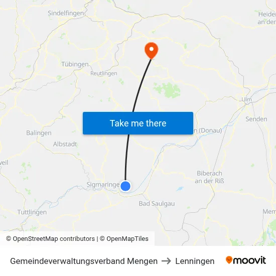 Gemeindeverwaltungsverband Mengen to Lenningen map