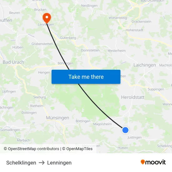Schelklingen to Lenningen map