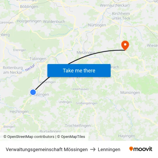 Verwaltungsgemeinschaft Mössingen to Lenningen map