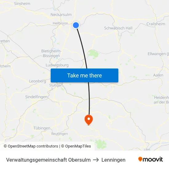 Verwaltungsgemeinschaft Obersulm to Lenningen map