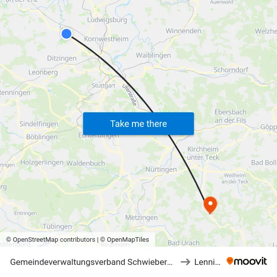 Gemeindeverwaltungsverband Schwieberdingen-Hemmingen to Lenningen map
