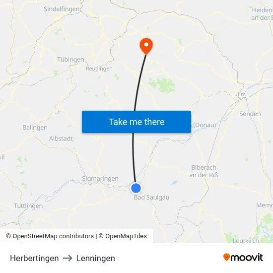 Herbertingen to Lenningen map