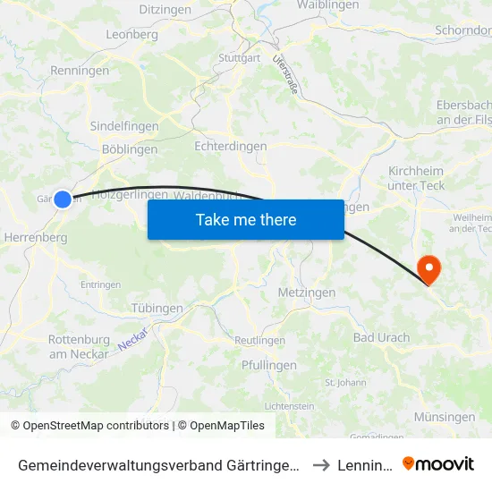 Gemeindeverwaltungsverband Gärtringen/Ehningen to Lenningen map