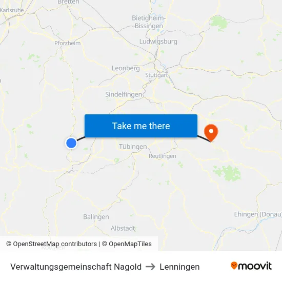 Verwaltungsgemeinschaft Nagold to Lenningen map