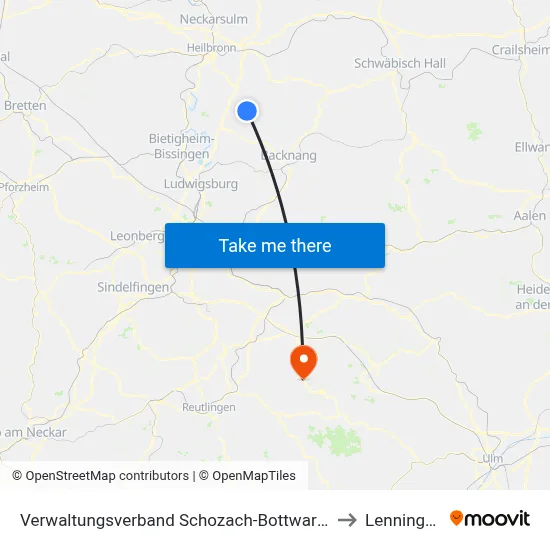 Verwaltungsverband Schozach-Bottwartal to Lenningen map
